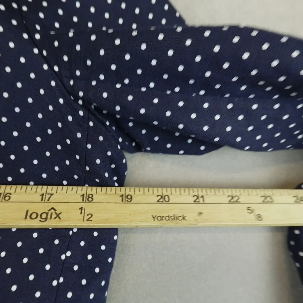 J Crew Schoolboy Blazer Linen Blend Jacket Polka Dots White Navy Women Size 12